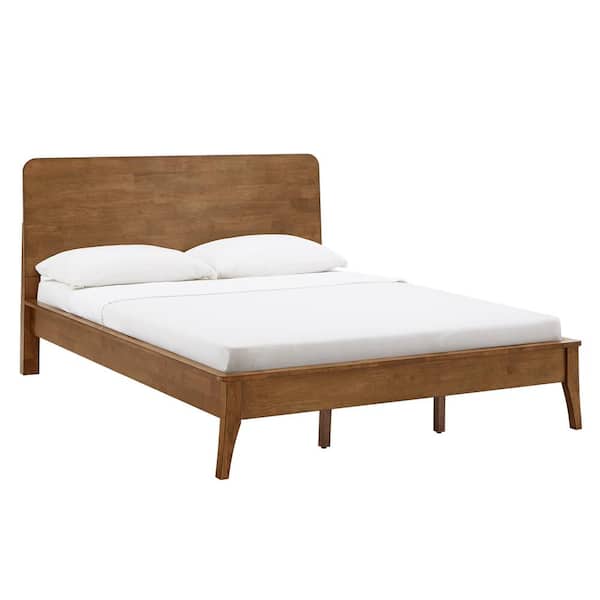 Oak Finish Wood Queen Platform Bed