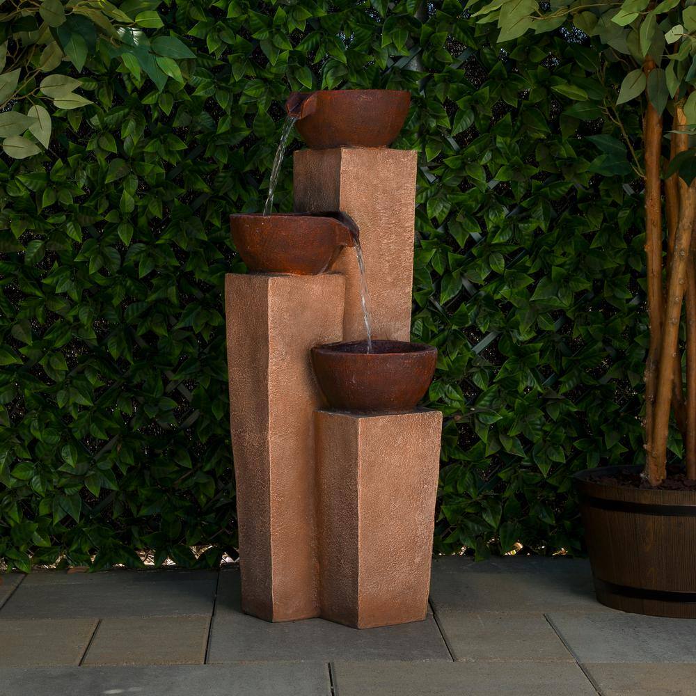 35" Rustic Bronze Polystone and Fiberglass 3-Tier Outdoor Fountain