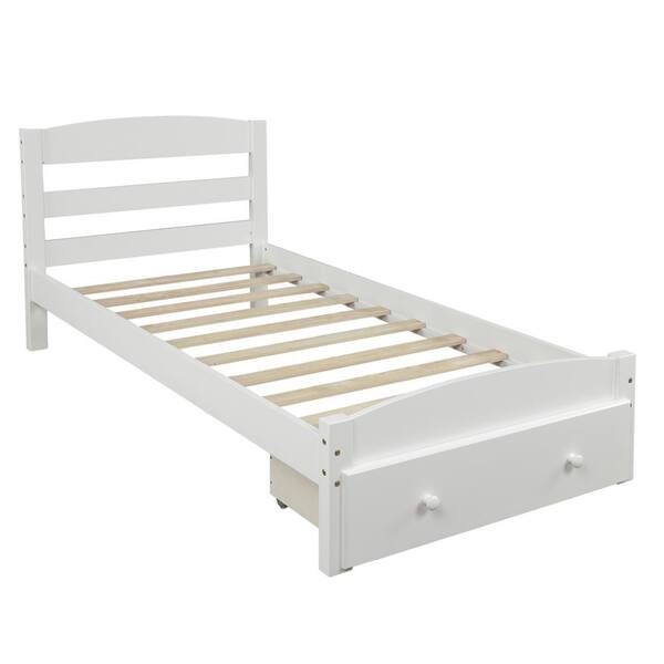 Anbazar Twin Size White Platform Bed, Toddler Bed Twin Size