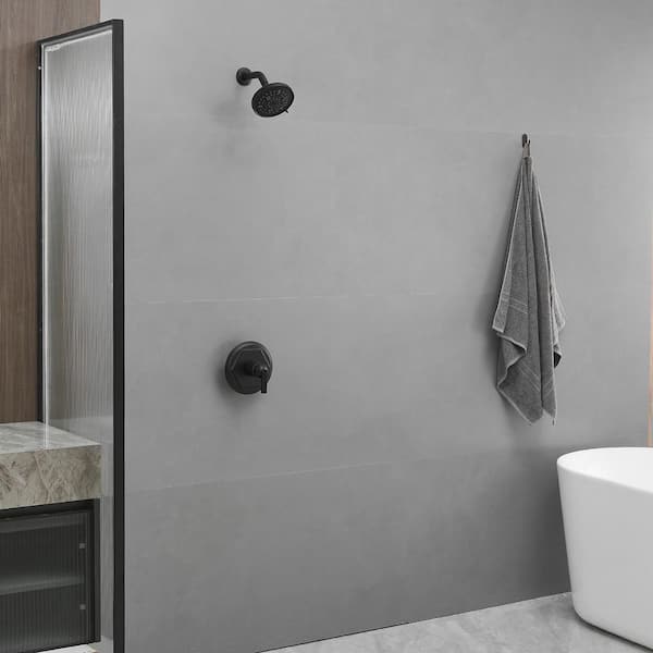 Single Handle 7-Spray Patterns Shower Faucet 2.5 GPM, 5.5 in. Wall Mount Fixed Shower Head Faucet in Matte Black