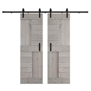 S Series 48 in. x 84 in. Light Grey DIY Knotty Wood Double Sliding Barn Door with Hardware Kit