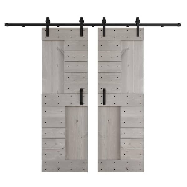 COAST SEQUOIA INC S Series 48 in. x 84 in. Light Grey DIY Knotty Wood Double Sliding Barn Door with Hardware Kit