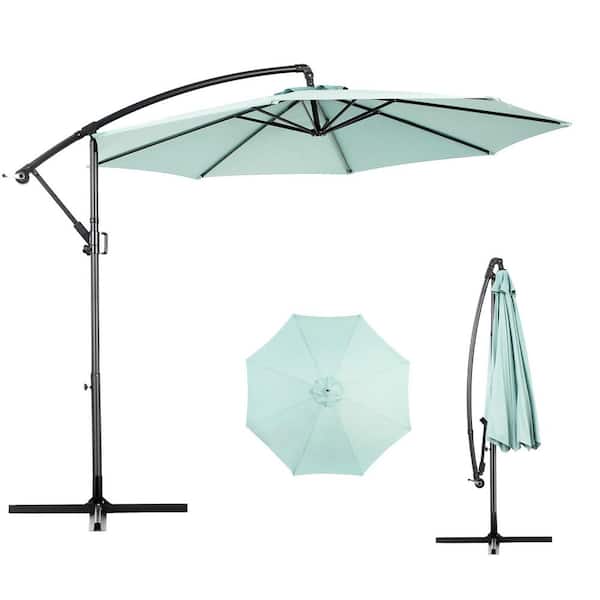 HOMEFUN 10 ft. Steel Outdoor Market Umbrella Tilt Adjustable Offset Patio Umbrella in Light Green with 8-Ribs