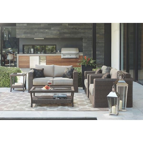 Home Decorators Collection Naples Brown 4-Piece All-Weather Wicker Patio Deep Seating Set with Putty Cushions