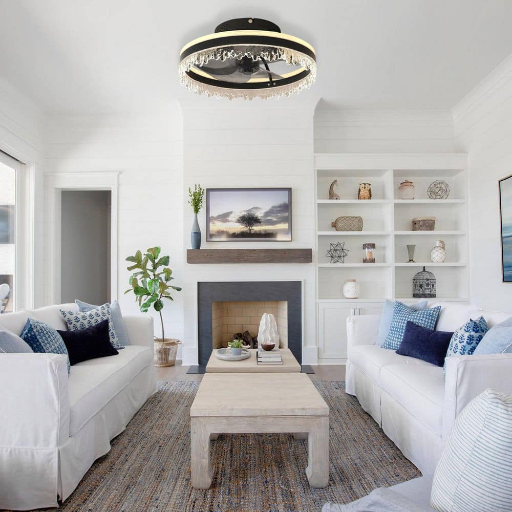16 in. Modern Black Indoor Flush Mount LED Ceiling Fan Light, Dimmable Smoky Gray ABS Blade Fan for Bedroom with Remote price history on PriceWatchPro