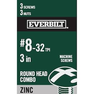 #8-32 x 3 in. Combo Round Head Zinc Plated Machine Screw (3-Pack)