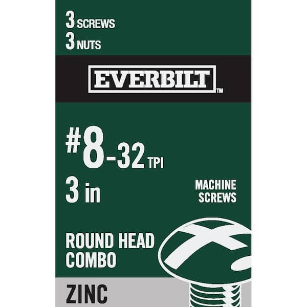 Everbilt #8-32 x 3 in. Combo Round Head Zinc Plated Machine Screw (3-Pack)