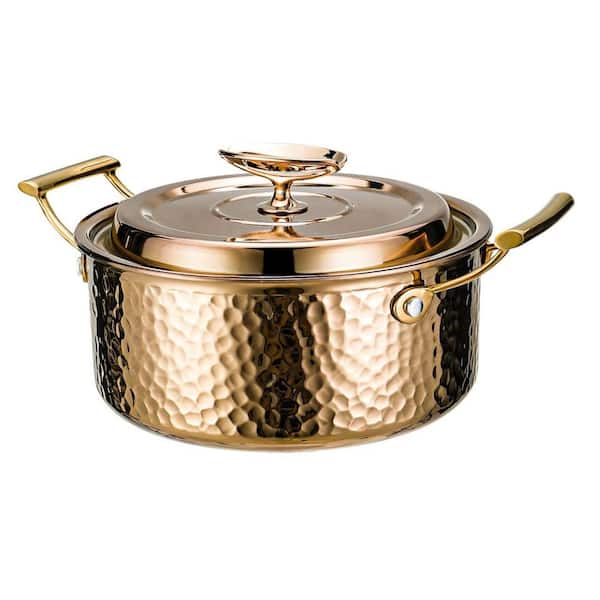 6 Piece Rose Gold Hammered Copper Stainless Steel Stock Pot Set with Lid, Nonstick Dishwasher Oven Safe Cookware