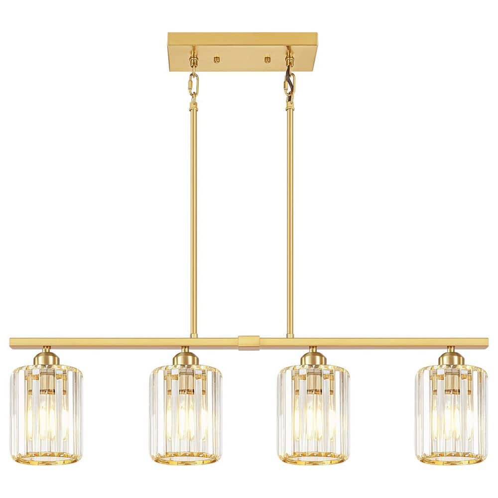 4‑Light Gold Linear Kitchen Island Pendant Light, Ribbed Clear Crystal Shade with Adjustable Rods price history on PriceWatchPro