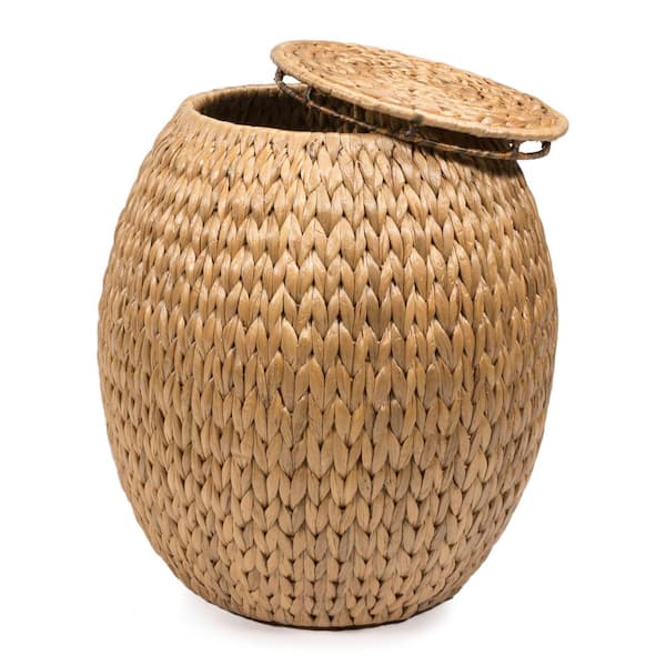 happimess Colt 17 in. Coastal Bohemian Handwoven Hyacinth Storage Stool with Lid, Natural