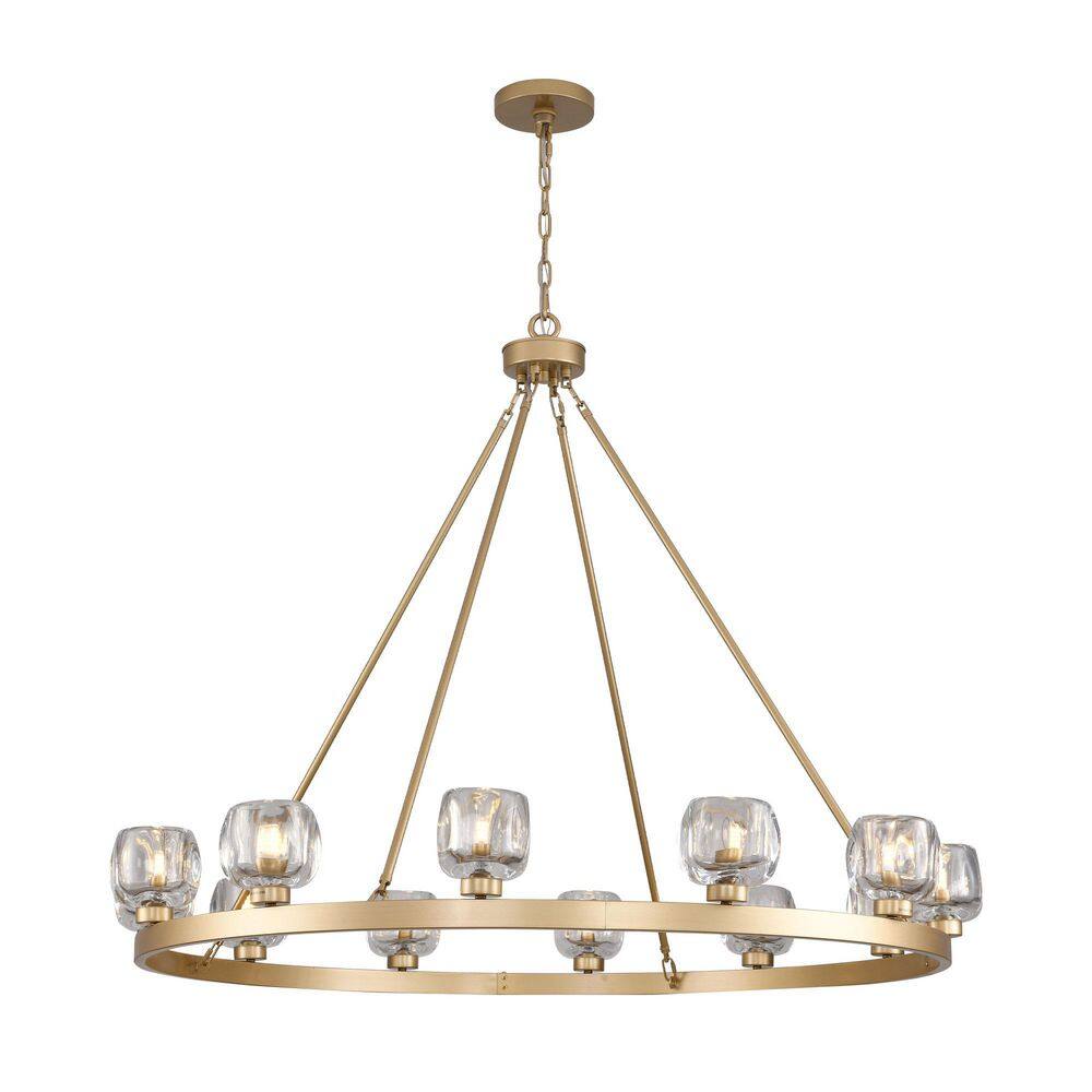 12 Lights 48 in. Dimmable LED Wagon Wheel Gold Chandelier with Glass Shade for Dinning Room Kitchen Island Foyer price history on PriceWatchPro
