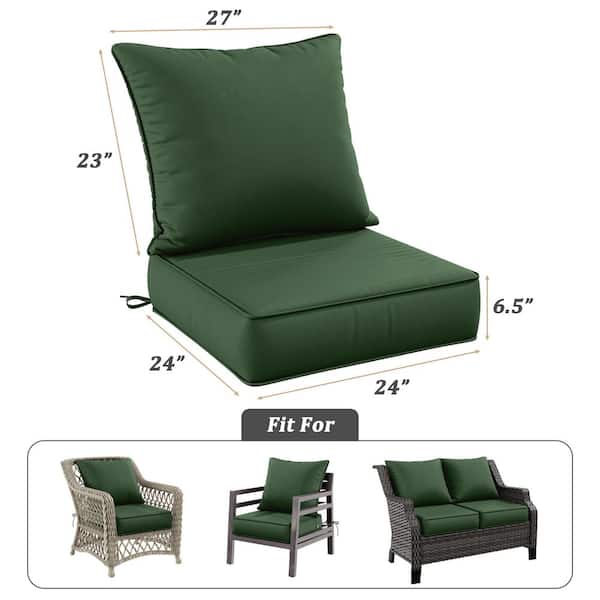 24 in. x 24 in. Deep Seat Outdoor Lounge Cushion with Backrest, Premium Waterproof Patio Furniture Cushions Green