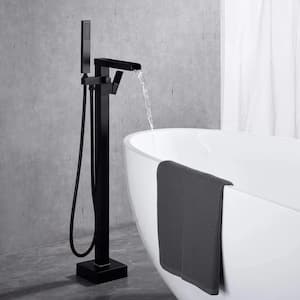 Single-Handle Freestanding Floor Mount Tub Faucet Bathtub Filler with Hand Shower in Matte Black