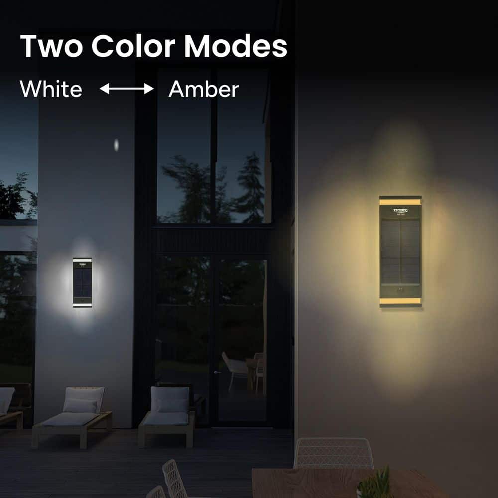 Black Dual-Direction Solar LED Outdoor Wall Sconce
