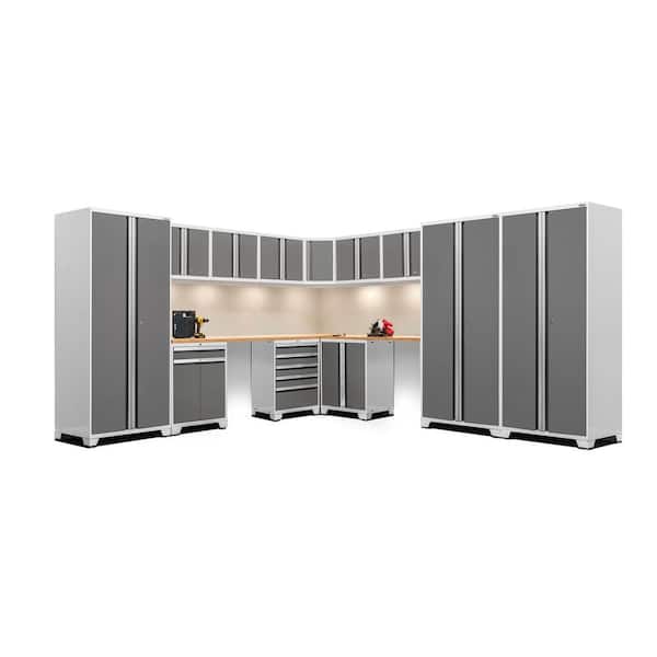 NewAge Products Pro Series 244 in. W x 85.25 in. H x 24 in. D 18-Gauge Welded Steel Corner Cabinet Set in Platinum(15-Piece)