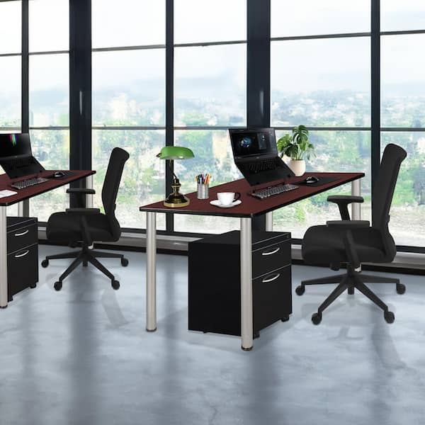 Kee 72 in x 24 in. Mahogany Brown Top Office Desk Table with Mobile Pedestal Drawer, Chrome Legs