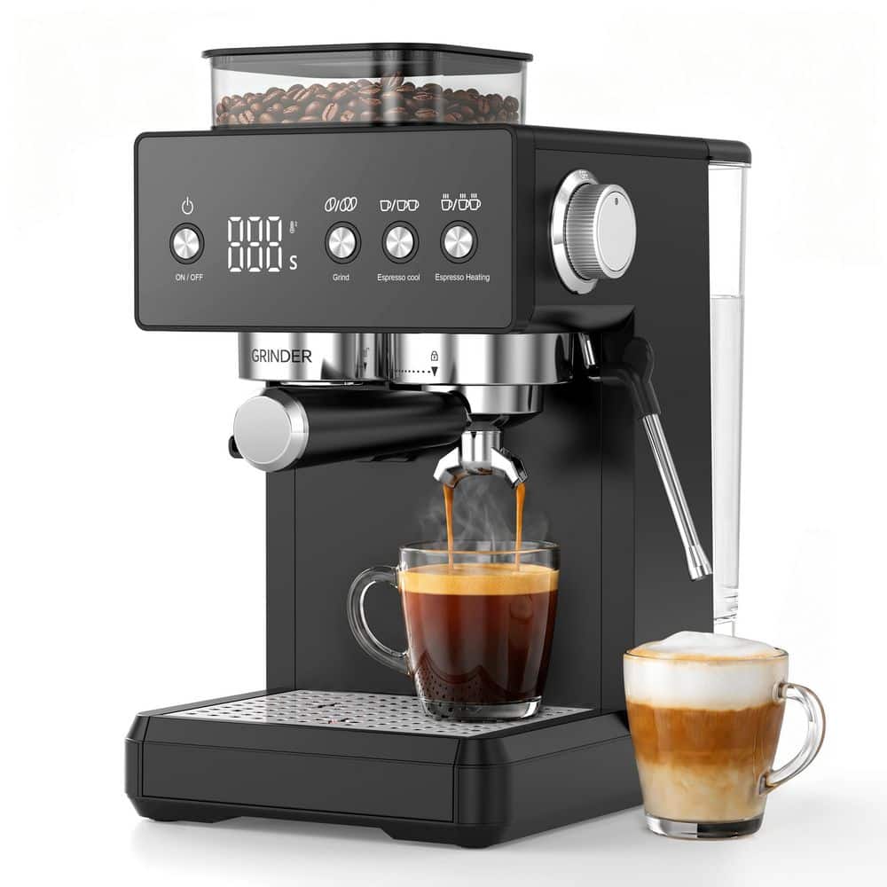 IUDommy 2-Cup Black Stainless Steel Semi-Automatic Espresso