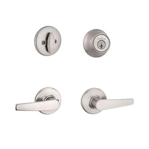 Delta Satin Nickel Passage Door Handle and Single Cylinder Deadbolt Combo Pack featuring SmartKey and Microban