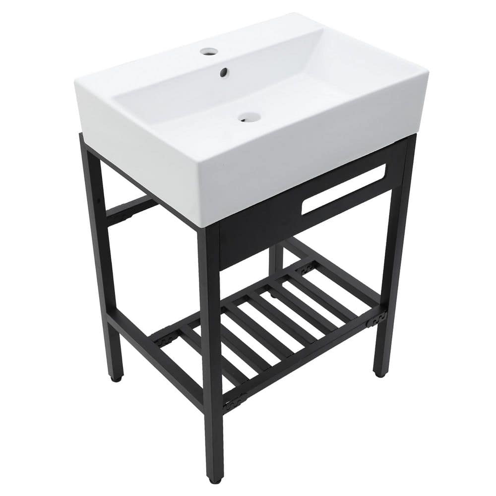 6 in. Console Sink White Ceramic Basin with Overflow and Black Legs price history on PriceWatchPro