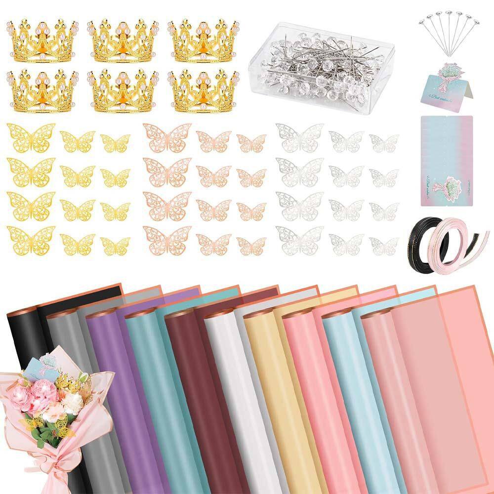 209-Piece Flower Bouquet Wrapping Paper Kit with Butterfly Decorations Crowns Ribbons Pins for DIY Crafts 10 Colors price history on PriceWatchPro