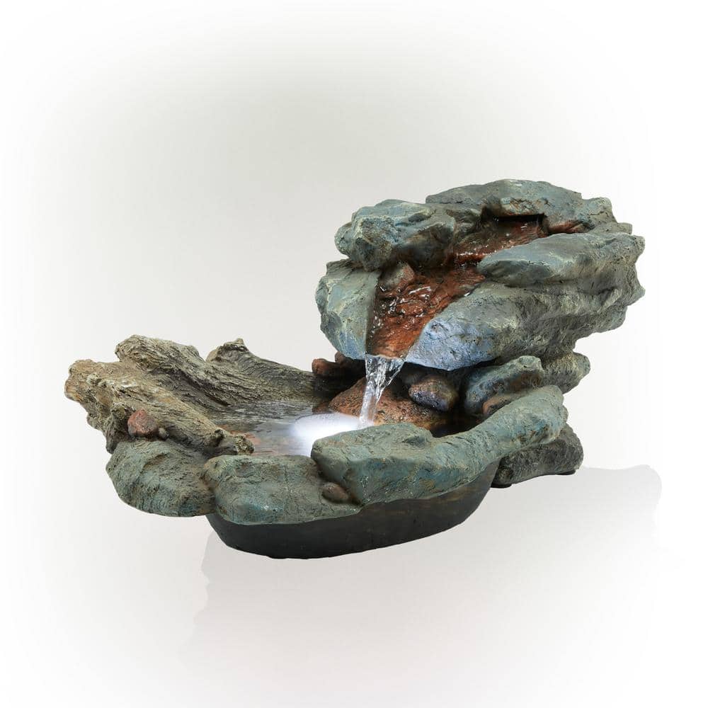 Gray and Brown 20" Fiberglass Outdoor Fountain with LED Lights