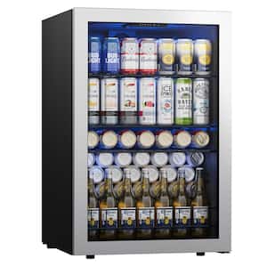 21.1 in. Single Zone 182-Cans Beverage Cooler Freestanding/Countertop Refrigerator Adjustable Shelves in Stainless Steel