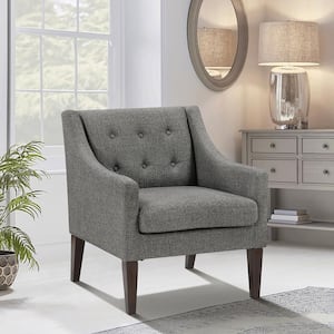 Lowery Dark Gray Textured Fabric Upholstery Button-Tufted Back Accent Arm Chair