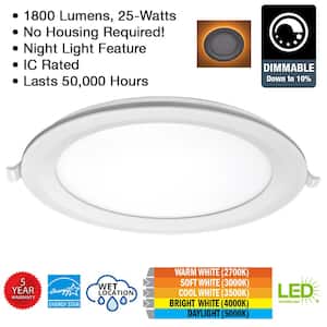 Ultra Slim 8 in. Canless Selectable CCT Integrated LED Recessed Light Trim with Night Light Feature 1800 Lumens
