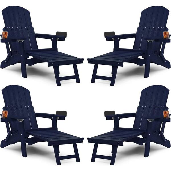 YEFU Dark Navy Outdoor Folding Adirondack Chair with Integrated Pullout ...