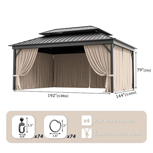 12 ft. x 16 ft. Universal Outdoor Privacy Curtains, Gazebo Replacement with Zipper Khaki (4-Side Curtain Only)
