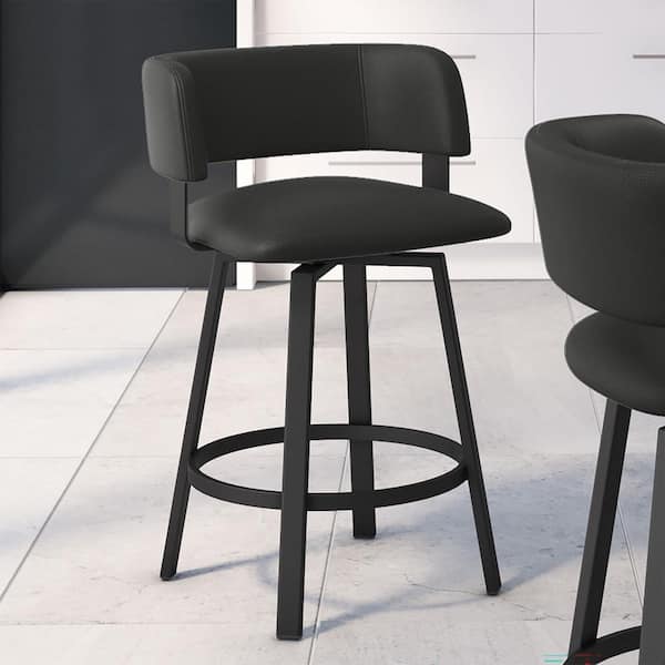 Amisco Stinson 26 in. Black Faux Leather / Black Metal Counter Stool