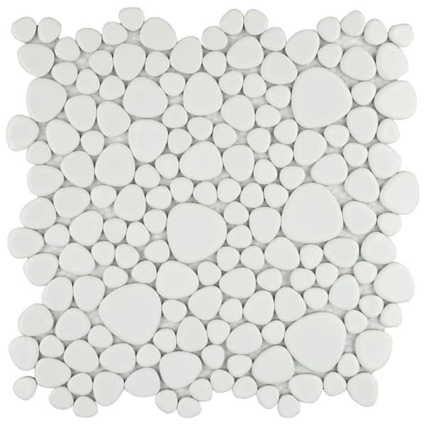 Merola Tile Pebble White 11 in. x 11 in. Porcelain Mosaic Tile (8.6 sq. ft./Case)