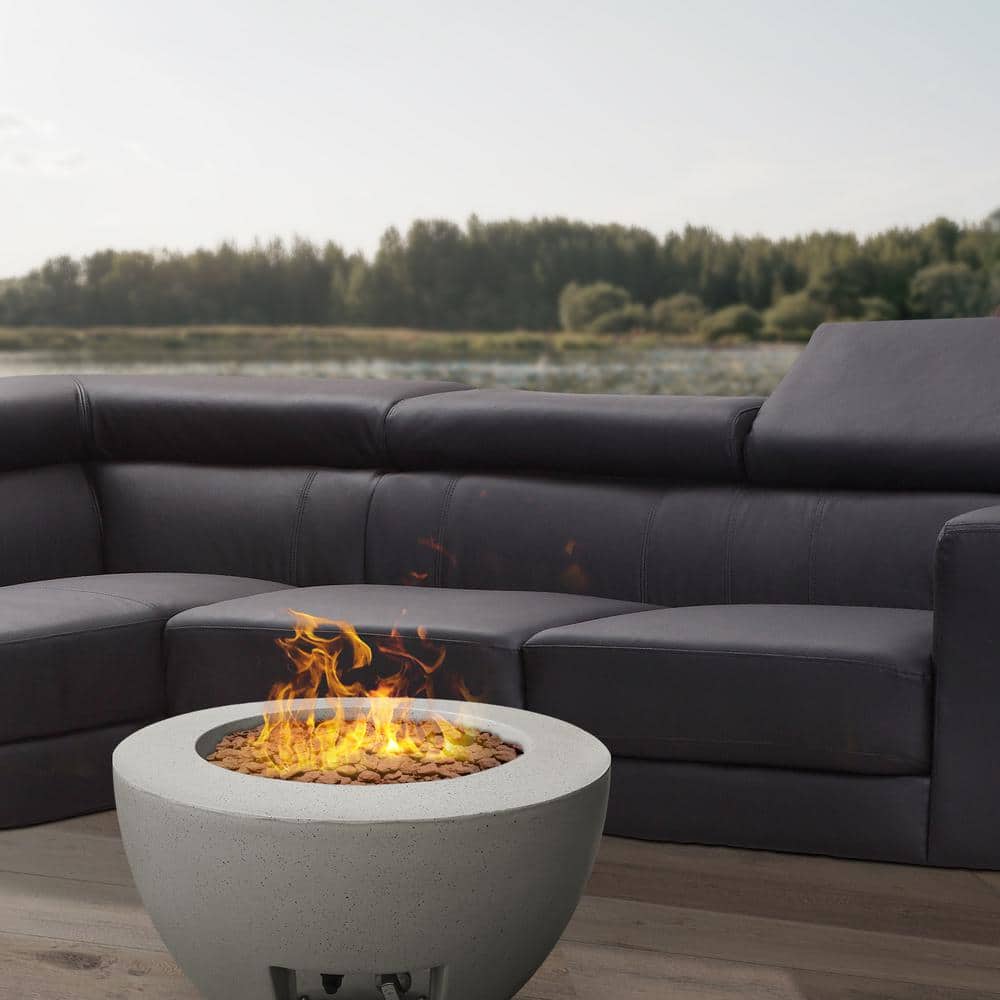 25" Light Gray Concrete and Metal Propane Gas Fire Pit Table