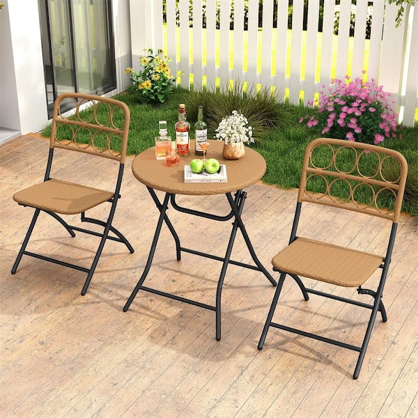 3 Pieces Patio Bistro Set with Wicker Seat and Tabletop for Backyard, Garden, Balcony