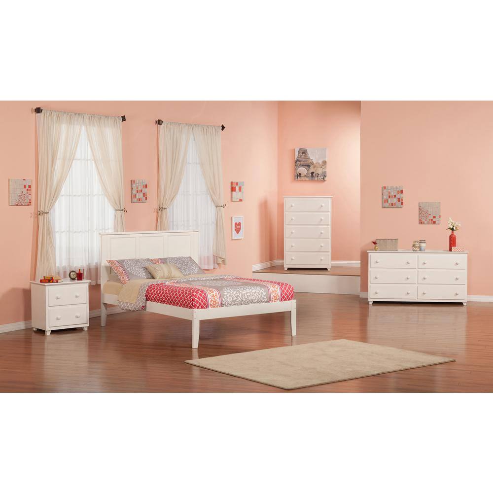 Madison Full/Double White Solid Hardwood Bed with Storage Drawers