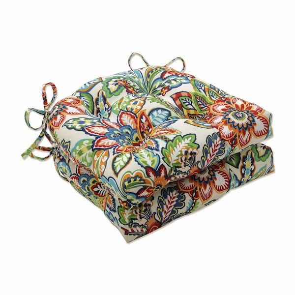 Pillow Perfect Floral 16 x 15.5 Outdoor Dining Chair Cushion in Blue/Green/Multicolored (Set of 2)