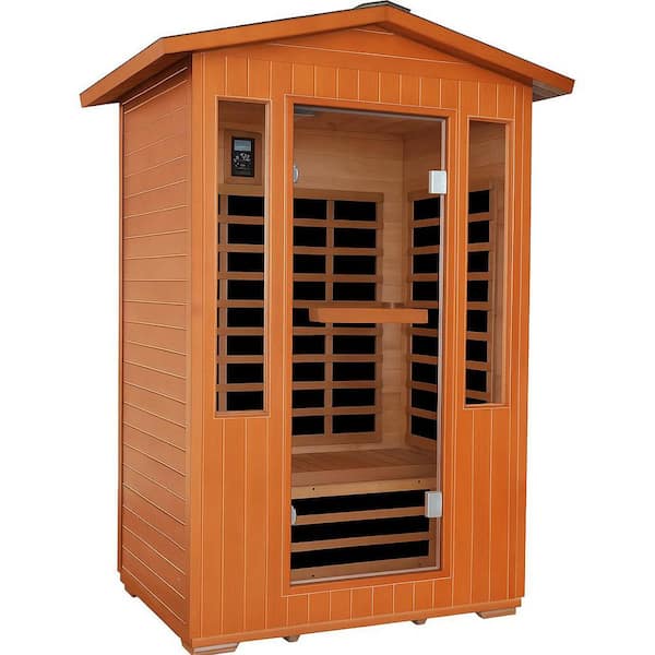 Fir+Red Cedar 2-Person Far Infrared Sauna with 8 Heating Panels, 1 LED beauty light+4 LED warm white light strips