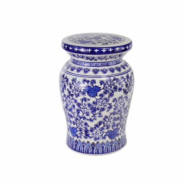Claybarn USA Blue Garden Lotus 18 Ceramic Garden Stool