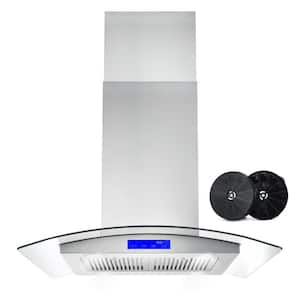 30 in. Ductless Island Range Hood in Stainless Steel with LED Lighting and Carbon Filter Kit for Recirculating