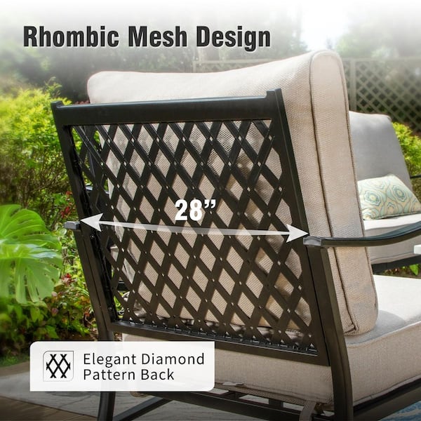 PHI VILLA Black Meshed 9-Seat 7-Piece Metal Outdoor Patio