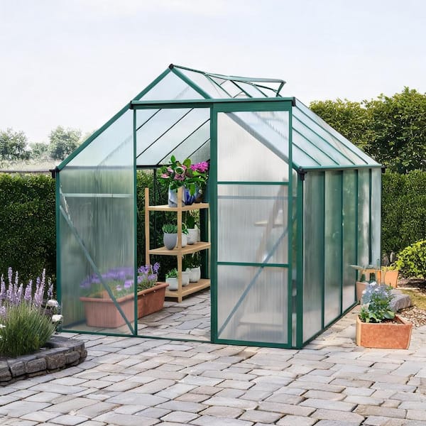 Sunjet Walk-in Greenhouse with Raised Base and Sliding Door 6x10