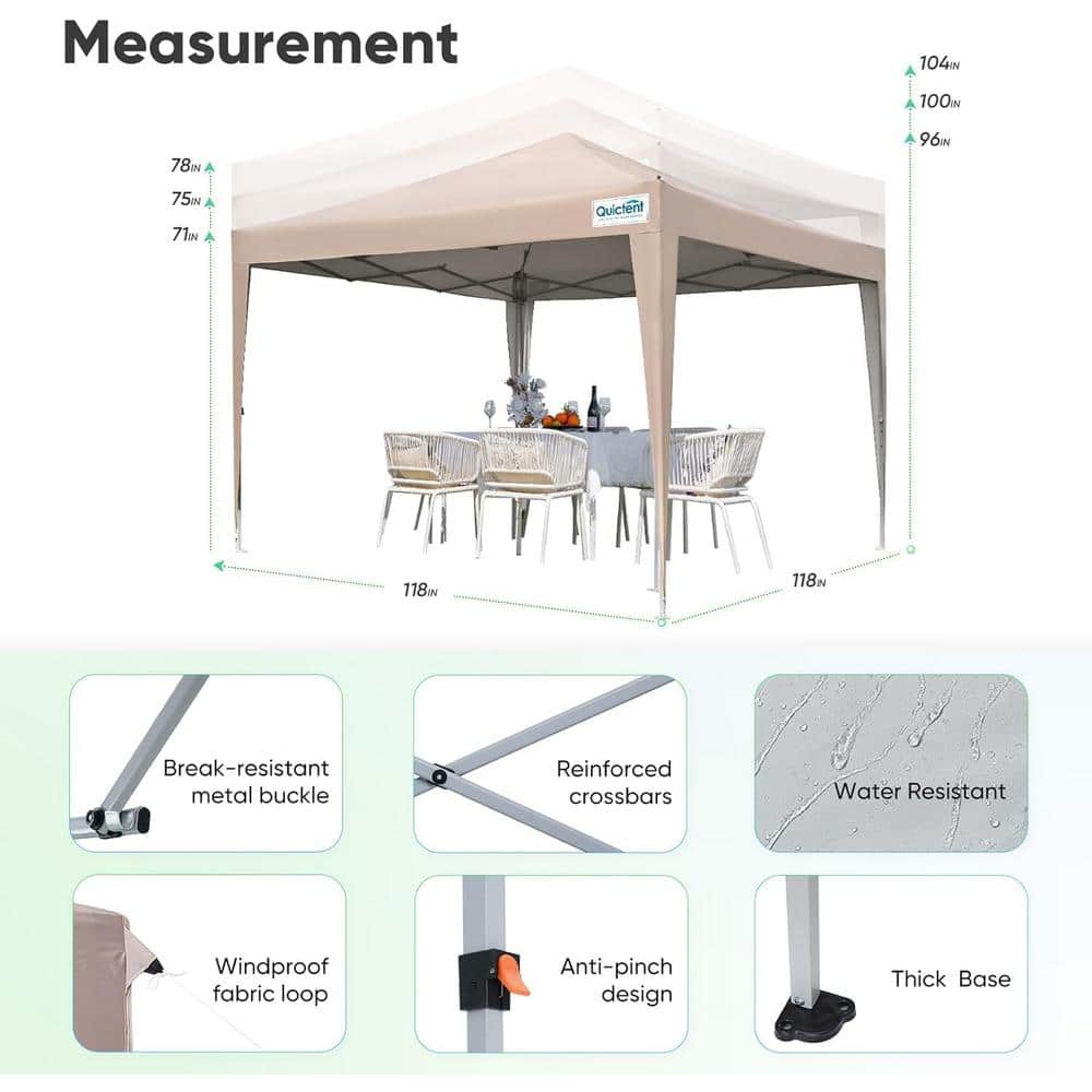 Beige 10' x 10' Pop-Up Canopy Tent with Sidewalls