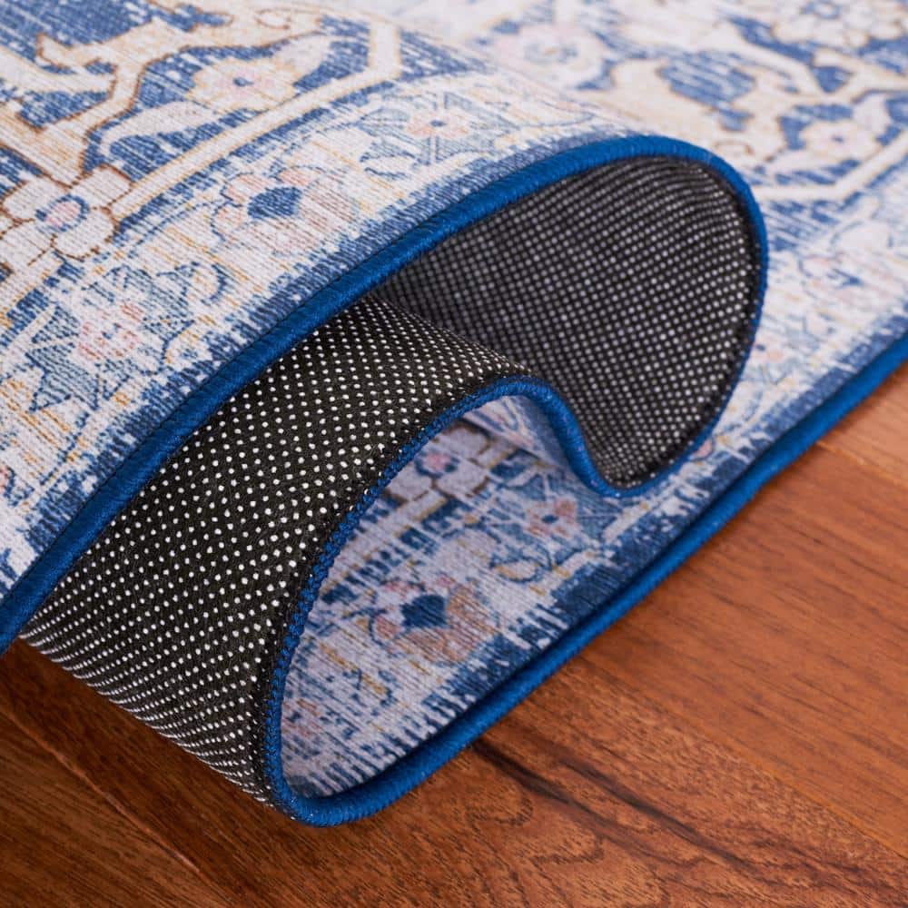 Tucson Light Blue/Navy Rectangular Machine Washable Area Rug