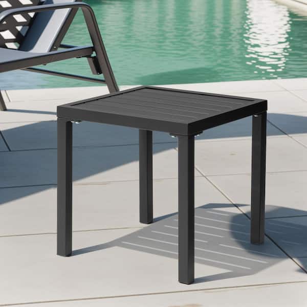 Black 15.7 in. Square Metal Outdoor Side Small Table 1-Piece
