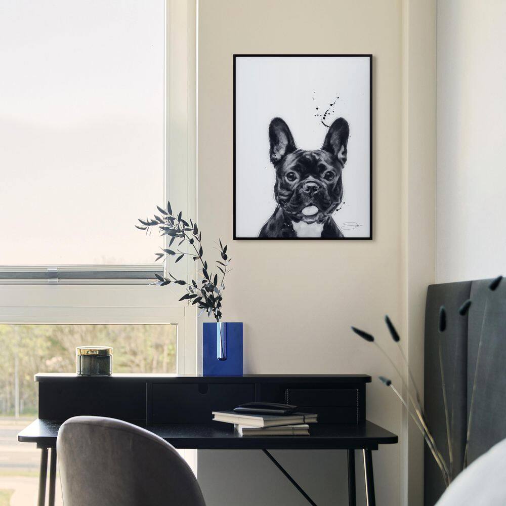 French Bulldog Black and White Framed Glass Art in Aluminum Frame