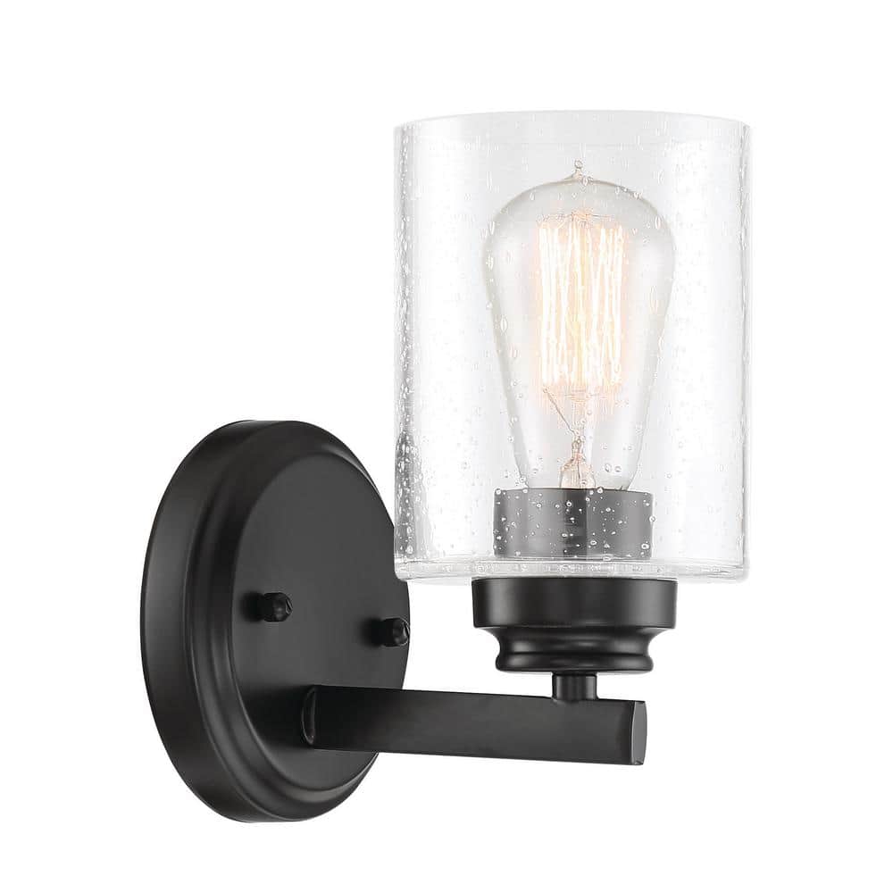 Flat Black Clear Glass Outdoor Wall Sconce