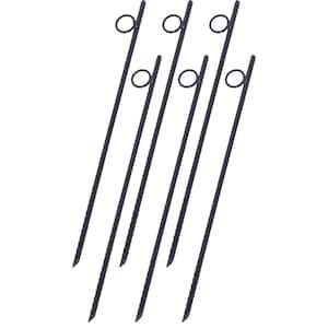 6 PCS Black Grip Rebar 3/8 x 18 in. Steel Durable Heavy-Duty Tent Canopy Ground Stakes with Angled Ends and 1 in. Loop