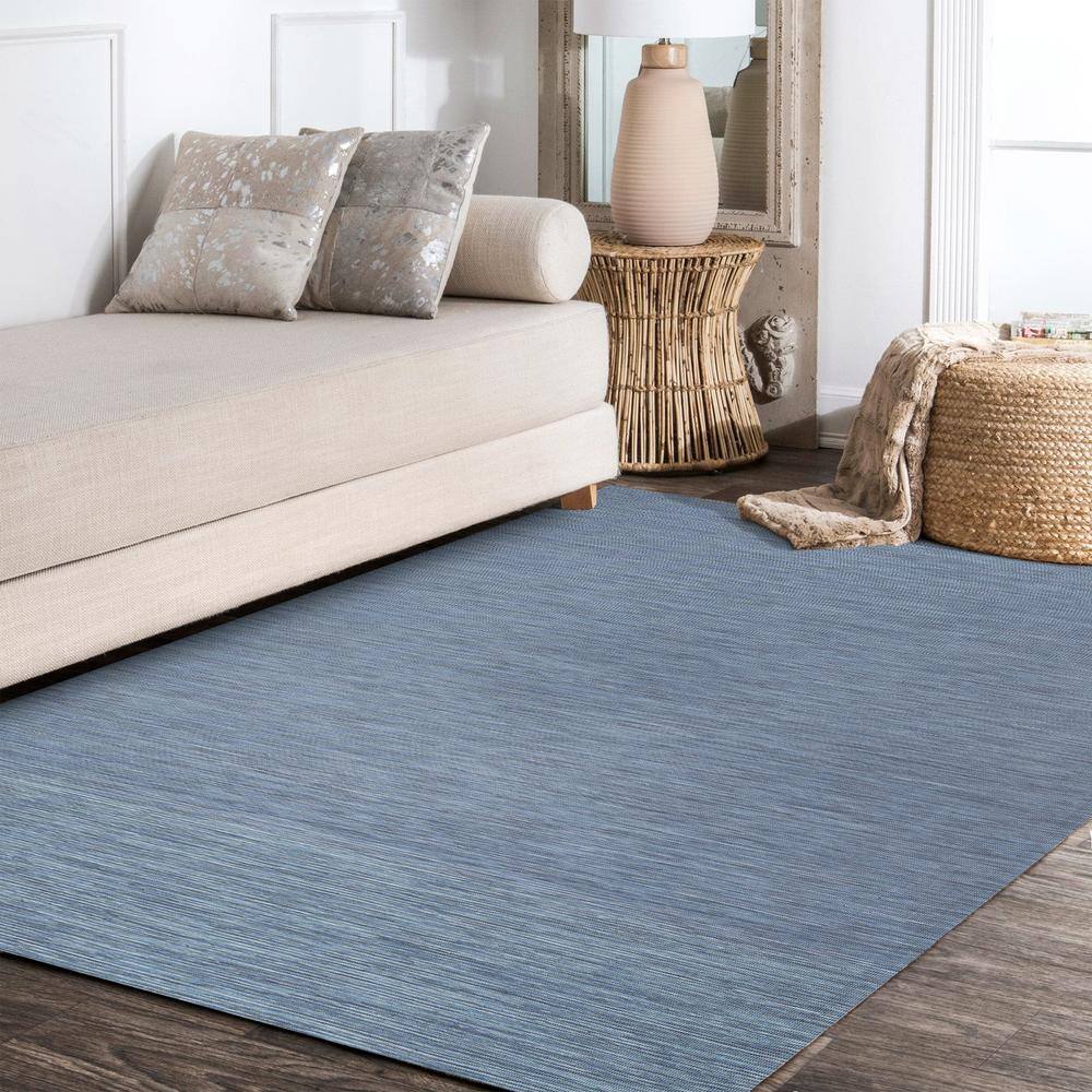 Blue 5' x 7' Solid Synthetic Flat Woven Reversible Rug