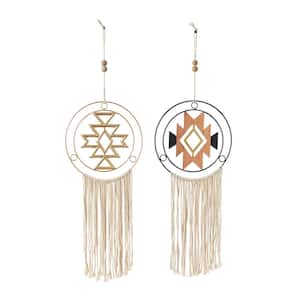 Metal Multi Colored Macrame Wall Decor with Fringe Detailing (Set of 2)