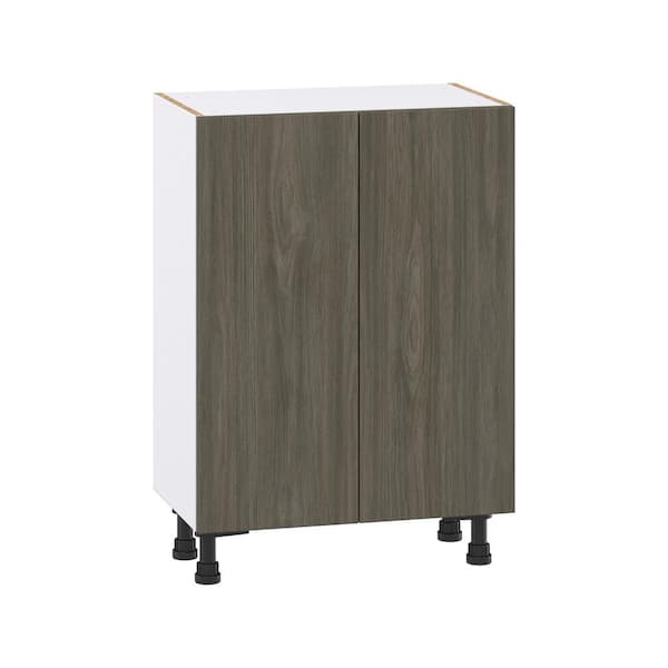 J COLLECTION 24 in. W x 34.5 in. H x 14 in. D Medora textured Slab Walnut Assembled Shallow Base Kitchen Cabinet with Inner Drawers